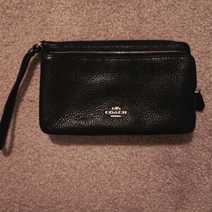 Coach Black Pebbled Double Zip Leather Wristlet